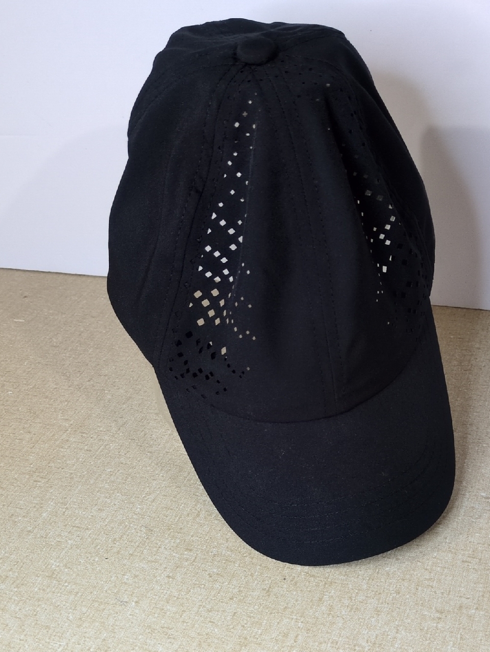 Black Laser-Cut Ventilated Baseball Cap Athletic Hat One Size Decorative